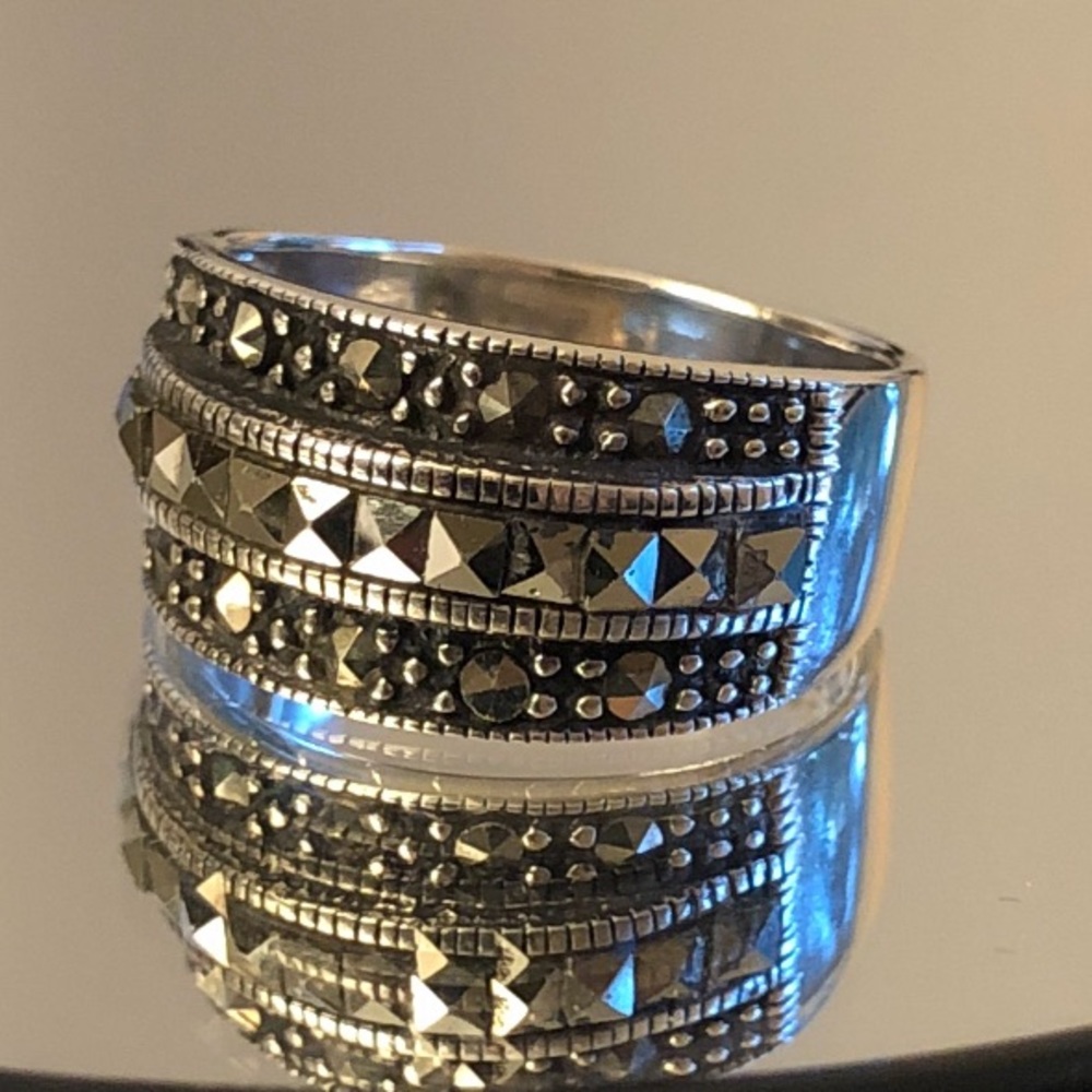 Art Deco Sterling silver marcasite ring, size 8